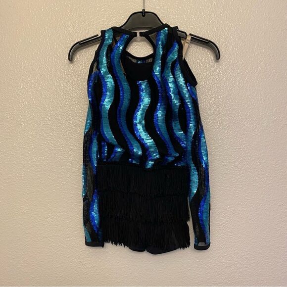 Weissman Dance costume fringe sequin blue Move Your Feet 10368 -child IC 7/8 - Picture 2 of 8